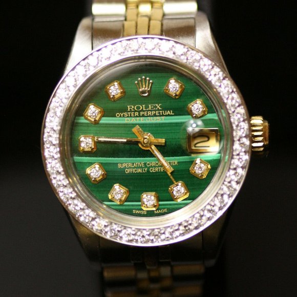 Ladies Rolex Oyster Perpetual Datejust Malachite Diamond Dial Gold Steel main image 6